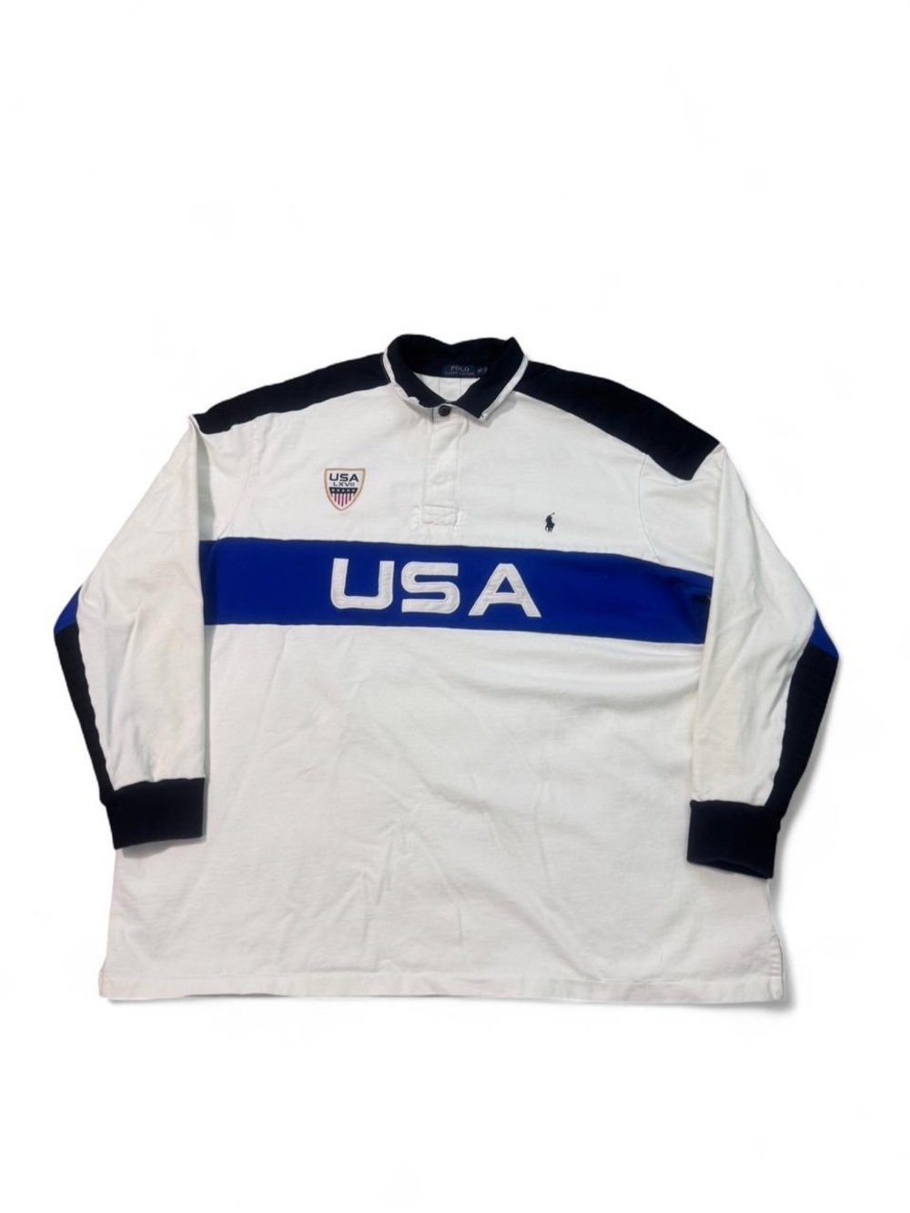 Polo Ralph Lauren USA long sleeve rugby shirt white blue 4XL Tall men’s RARE
